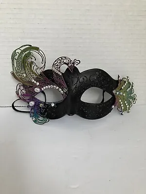 Black Masquerade Mask With Metallic Multicolor Peacock Design • $10.99