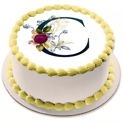 Monogram Initial Letter C Cake Topper Edible Muffin Party Decor Flowers • $7.86