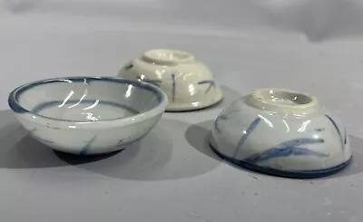 Antique Chinese Blue And White Ming Dynasty Sauce Dish Set Of Three (3) Bowls • $79