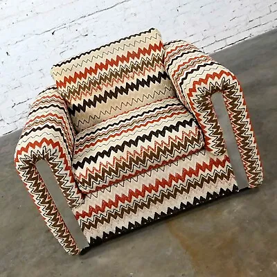 Vintage Modern Club Chair Flame Stitch Geometric Fabric By Gaines Of Tennessee • $2495