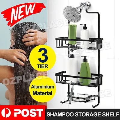 3 Tier Bathroom Shower Caddy Steel Hanging Rack Shampoo Storage Shelf Black • $27.85