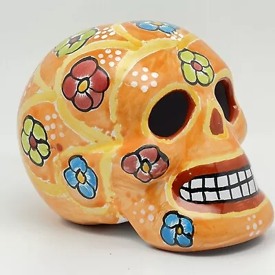 Folk Art Day Of The Dead Mexican Skull Pottery Ceramic Flower Power Mexico • $19.99