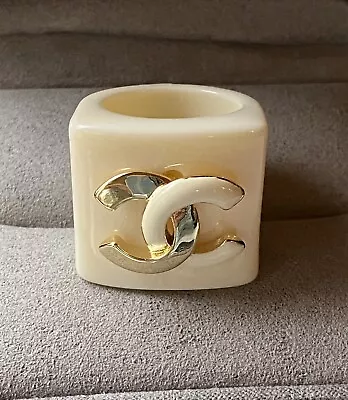 Stunning! Chanel Vintage Ivory & Gold CC Cocktail Ring Sz7 • $300