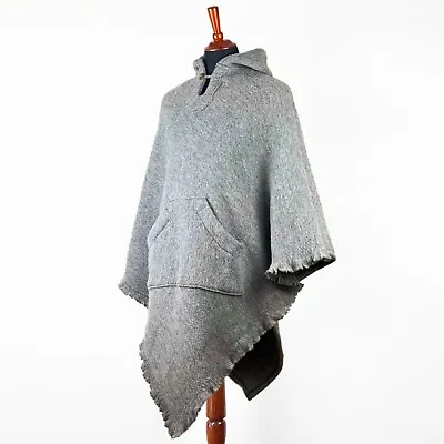 Surfers Poncho With Hood And Pocket Llama Wool ALL SEASONS UNISEX - GRAY • $149.95