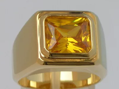11 X 9 Mm November Yellow Topaz CZ Birthstone Men's Solitaire Ring Size 7-15 • $30.99