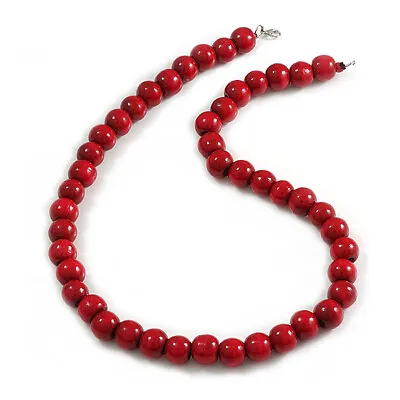 15mm/Unisex/Men/Women Red Round Wood Beaded Necklace - 66cm L • £13.90