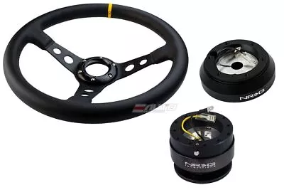 NRG 350mm 3  Deep Steering Wheel Leather BK St Yellow + 160H Hub Gen2 BK Release • $349.99