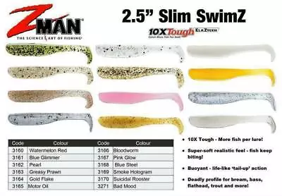 Brand New - Zman Slim SwimZ 2.5  Soft Plastic Fishing Lure - Choose Colour • $12.05