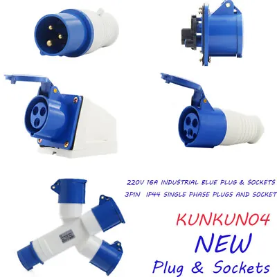 220V 16A Industrial Blue Plug & Sockets 3 Pin IP44 Single Phase Plugs And Socket • £5.75