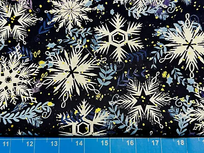 Tina Scrap Christmas Metallic Gold Winter Snowflake FABRIC 9 X21  COTTON • $2.99