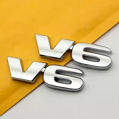 $10.99 • Buy 2Pcs Metal Chrome V6 Engine Badge Sport Turbo Sticker Car Trunk Emblem (Silver)