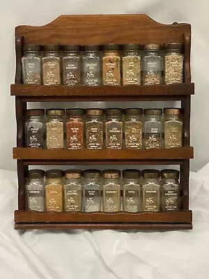 Vintage Spice Rack Wooden With Glass Bottles Crystal Food Products Wood Lot 24 • $29.97