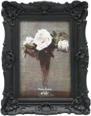 CISOO 4X6 Vintage Picture Frame Antique Ornate Black Photo Frame For Table Top  • $27.92