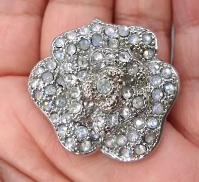 Vintage Flower Brooch A/B Rhinestone Rose Granny Cottage Core 50s Nostalgia 1.25 • $8