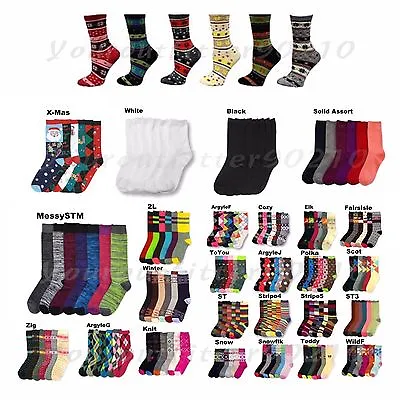 Women 6 & 12 Pack Lot Crew Ankle Socks Fashion X-Mas Stripe Argyle Casual  9-11 • $12.34