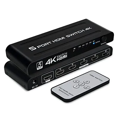 4K HDMI Switch 5 In 1 Out 5 Port HDMI Switcher Selector Box With IR Remote C... • $29.22