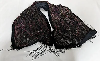 Velvet Burnout Beaded Fringed Shawl Scarf Wrap Opera Formal 20  X 60  • $16.99