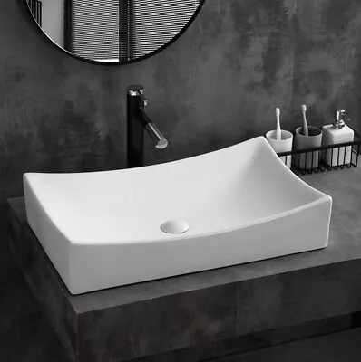 WinZo WZ6059 Modern Big Bathroom Vessel Sink Rectangle Sleek Luxury Design White • $118.99