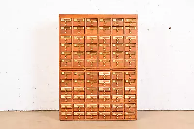 Mid-Century Modern Oak 72-Drawer Library Card Catalog Cabinet Circa 1950s • $4500