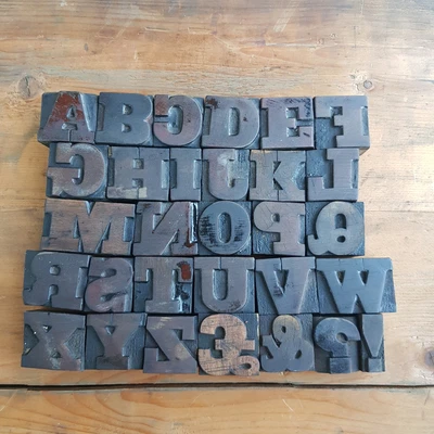 £58 • Buy Vintage Letterpress Wooden Printing Blocks Type 34mm High. Complete Alphabet