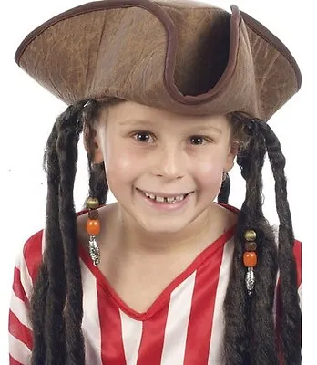 £7.69 • Buy Childrens Pirate Jack Sparrow Buccaneer Style Hat With Dreadlocks Hair H38 520
