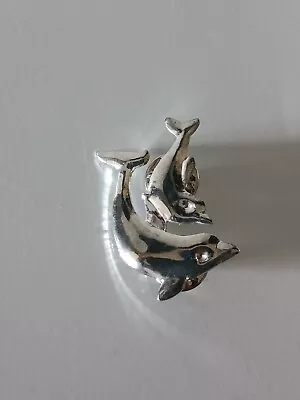 Vintage 2 Dolphins Sterling Silver Lapel Pin Brooch • $30