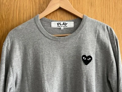 £35 • Buy Men's CDG Comme Des Garcons PLAY Long Sleeve T-shirt, Size L, Grey Melange