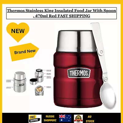 Thermos Stainless King Insulated Food Jar With Spoon  470ml Red FAST SHIPPING • $33.95