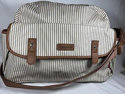 Babymel Changing Bag Grey Striped Brown Baby Bag Pockets Shoulder Strap • £22.99