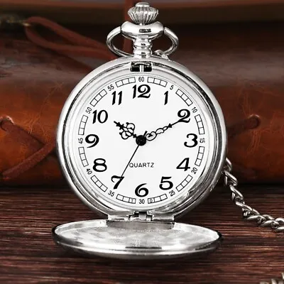 £4.53 • Buy Vintage Quartz SILVER Pocket Watch With Chain 1920's Classic Peaky Blinder Style