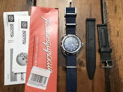 Vostok Komandirskie 211398 Manual Mechanical Watch W/ BluShark NATO Strap • $25