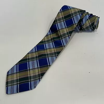 Etro Tie Necktie Men's 100% Silk Blue Green Plaid 57.5  X 3.25  Italy AS IS • $7.16