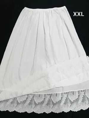 Women Lace Trim Cotton Underskirt Half Slip Safety Waist Skirt Vintage Petticoat • $8.75