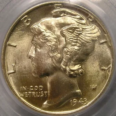 1943 Mercury Silver Dime Brilliant Beauty Choice Pq Gem Scarce Ogh Pcgs Ms 66 Fb • $22.50