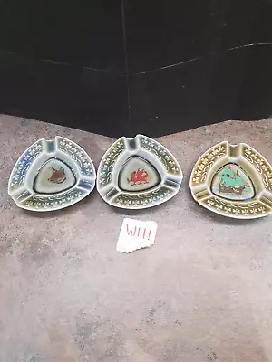 Set Of Three Wade Porcelain Ashtrays Wales Sip And Fox Pictures. (W111) • £9.99