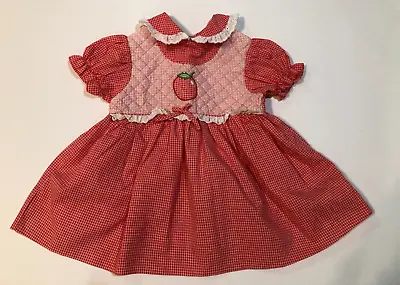 Vintage Toddler Girls Red & White Checked With Eyelet Lace Dress Size 4 • $18