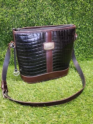 VINTAGE BRIGHTON Authentic Brown/Black Leather Bucket Shoulder Bag Purse Handbag • $40