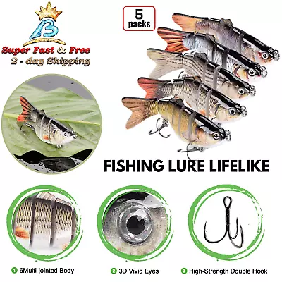 5 Pack Lure Robotic Bait Swimming Freshwater Saltwater Multi Jointed Swimbait • $25.89