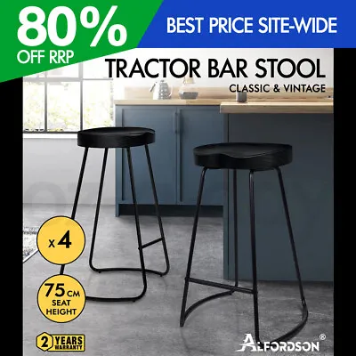$289.95 • Buy ALFORDSON 4x Bar Stools 75cm Tractor Kitchen Wooden Vintage Chair Black
