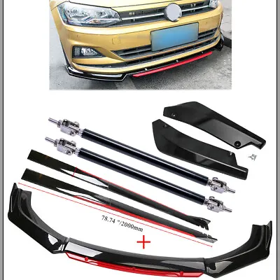 For Volkswagen VW Polo Front Bumper Lip Spoiler Body Kit+Side Skirt Glossy Black • $99.99