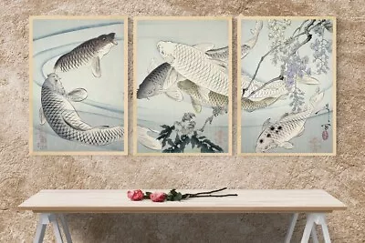 Koi Fish Triptych Vintage Japanese Art Posters Set Of 3 Kitchen Prints • £19