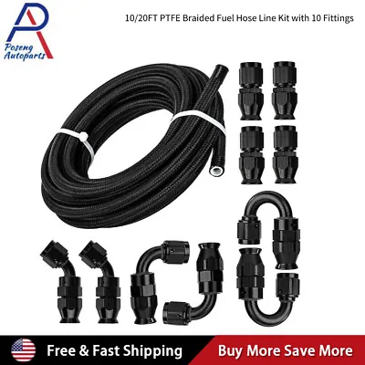 4/6/8/10AN Black Nylon PTFE Fuel Line 10/20ft 10 Fittings Hose Kit E85 US • $52.99