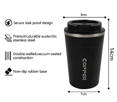 £10.90 • Buy Travel Mug Insulated Coffee Cup Leakproof Lid Double Walled Reusable Tea 13oz