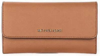 Michael Kors Jet Set Travel Large Trifold Leather Wallet (Brown Luggage) • $59.99