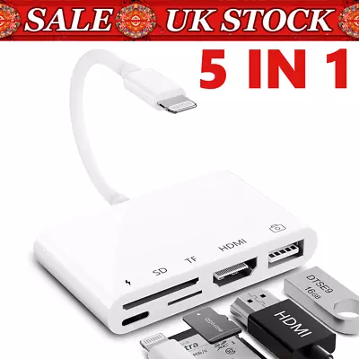 LIGHT-NING To HDMI Digital TV AV Adapter 1080P HDMI Cables For Apple IPad IPhone • £24.99