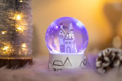 Christmas LED Musical Snow Globe Winter House Colour Changing Sphere Decor 10cm • £12.99