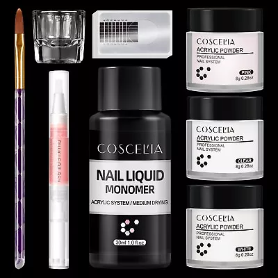 COSCELIA Acrylic Nail Starter Kit Acrylic Powder Monomer Clear Pink White Powder • $17.09