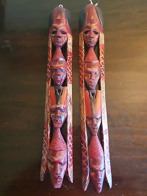 2 Kenya Hand-crafted Masai Warrior  Decorated Totem Wall Set 2 Wood  • £38.51