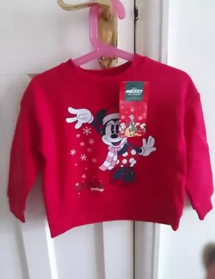 Disney Minnie Mouse Girls 2-3 Years Red Christmas Jumper • £8