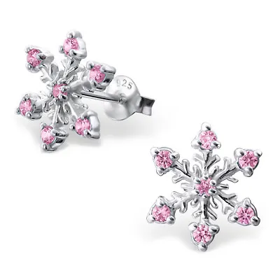 $13.95 • Buy ICYROSE Sterling Silver 12mm Pink Snowflake CZ Crystals Women Stud Earring 2858